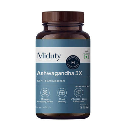 Miduty Palak Notes Ashwagandha 3X (500 mg) Supplement - KSM 66 Ashwagandha - Triple Strength Formula - For Mood Stability - Focus, Strength and Stress - 60 Veg Capsules