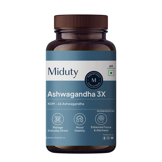Miduty Palak Notes Ashwagandha 3X (500 mg) Supplement - KSM 66 Ashwagandha - Triple Strength Formula - For Mood Stability - Focus, Strength and Stress - 60 Veg Capsules
