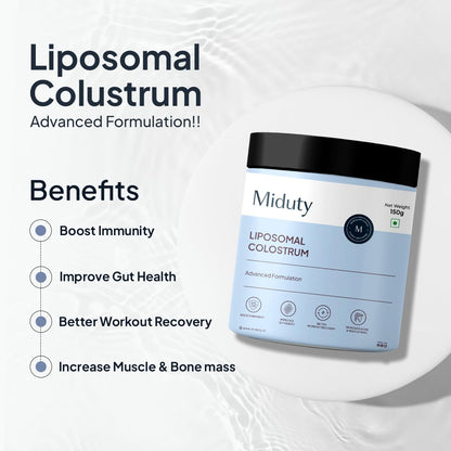 Miduty by Palak Notes Liposomal Colostrum - Increase bone and muscle mass - Probiotic Supplement for Gut Health - Muscle Growth - Boosts Immunity - Better Workout recovery - Colostrum Powder - 150 gm