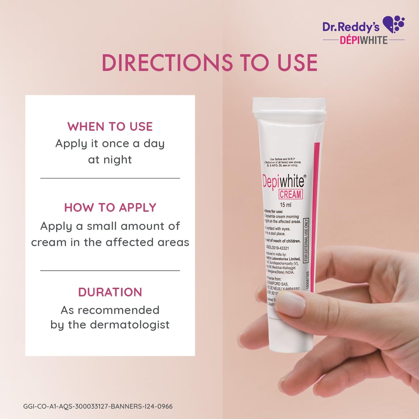 Dr. Reddyâ€™s Depiwhite Cream, Enriched with 2% Hydroquinone, 1% Antipollon, 7% Vitis Vinifera Oil & 2% Kojic Acid | No.1 Prescribed Brand By Dermatologists | Men & Women | 15ml