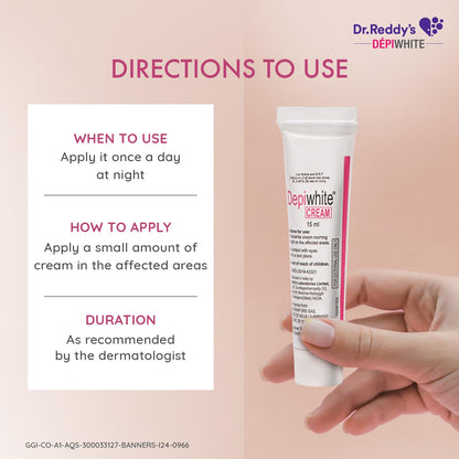 Dr. Reddyâ€™s Depiwhite Cream, Enriched with 2% Hydroquinone, 1% Antipollon, 7% Vitis Vinifera Oil & 2% Kojic Acid | No.1 Prescribed Brand By Dermatologists | Men & Women | 15ml