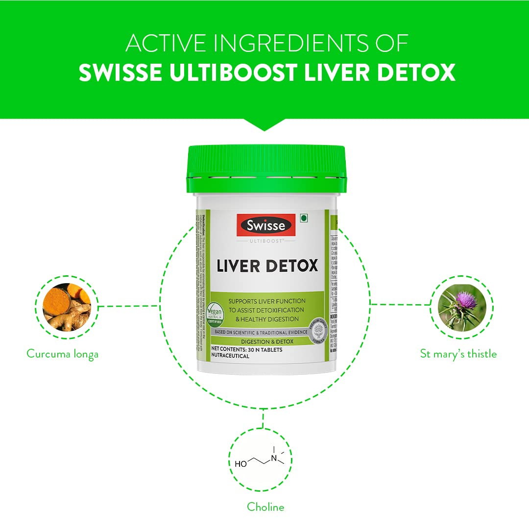 Swisse Liver Detox (Australia's No.1 Liver Health Product) with High Strength 500mg Milk Thistle, Turmeric & Choline for Protection Against Fatty Liver, Liver Health and Detox - 30 Tablets