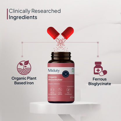 Miduty by Palak Notes Organic Blood Builder, Anemia Supplement, Green Amla, Barley Leaves, Beet Root, Organic Iron Supplement, Hemoglobin Booster, Increase HB, Organic Blood Builder Pack - 60 Caps