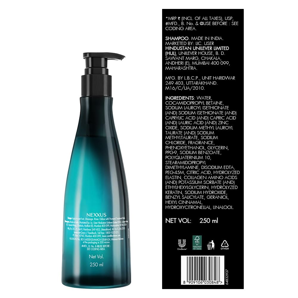 Nexxus Promend Moisture Collagenizing Shampoo For Dry Hair 250 ml | 2.3 X Smoother | 57% Less Frizz | Luxury White Rose Fragrance Profile