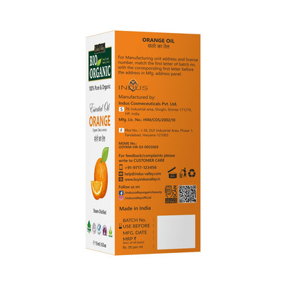 Indus Valley 100% Pure Natural & Organic, Undiluted Orange Essential Oil with Therapeutic Grade & Glass Dropper for Skin, Hair Care (15ml)
