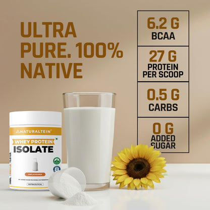 NATURALTEIN Whey Protein Isolate â€“ 300 g | Unflavoured & Natural | 27 g Protein per 30 g Serving | No Artificial Sweeteners | No Adulteration | Fast-Digesting & Light Nutrition