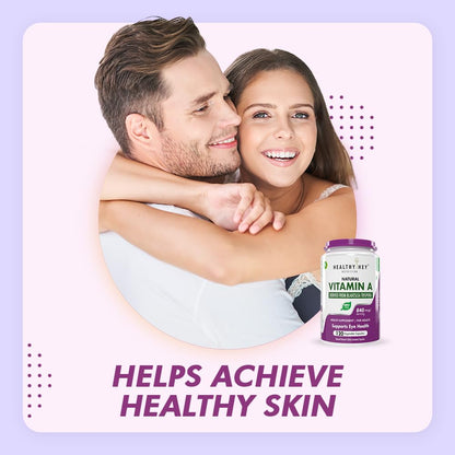 HealthyHey Nutrition Natural Vitamin A from Beta Carotene | Non-Synthetic | Non-GMO | -120 Veg Capsules