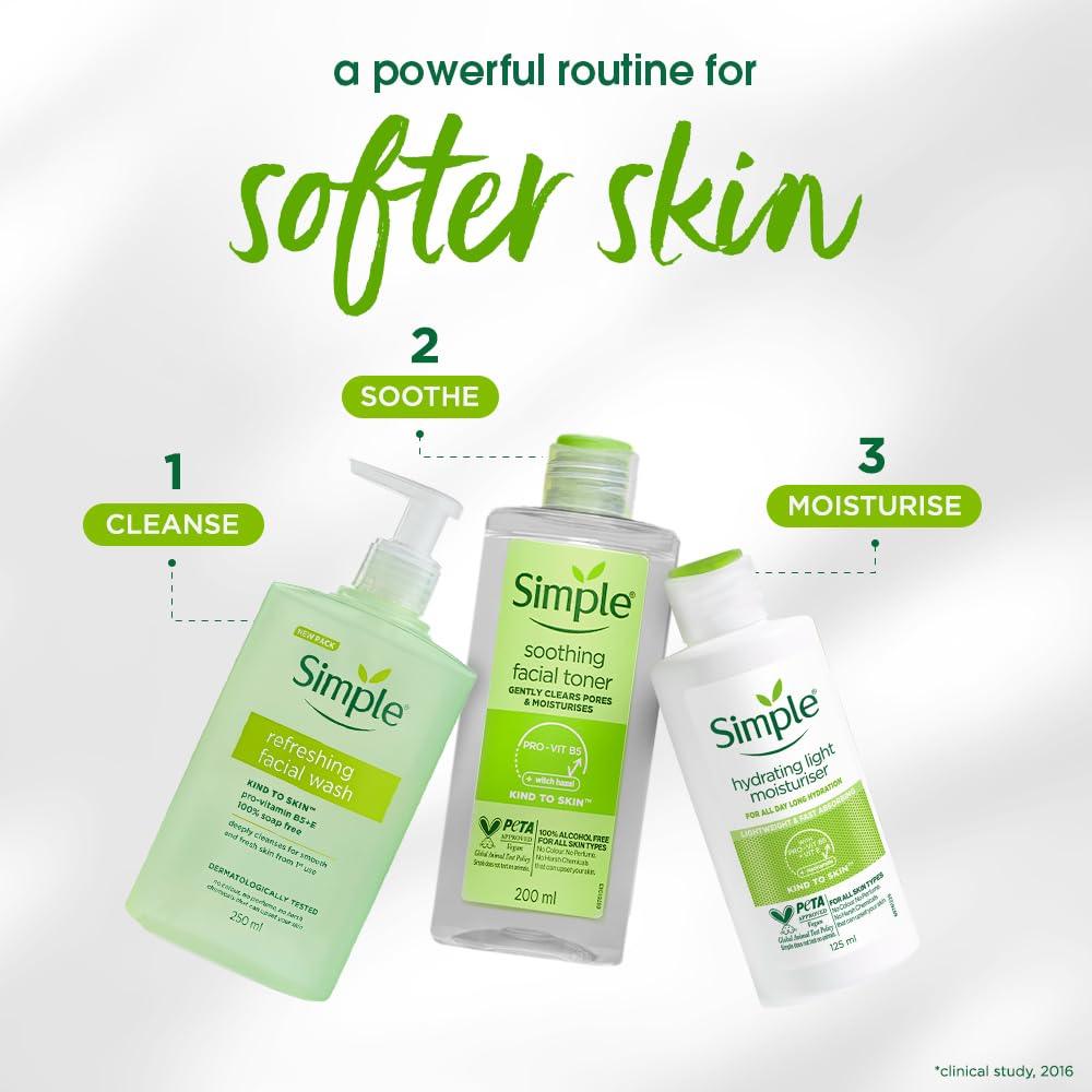 Simple Kind to Skin Refreshing Facial Wash | 100% Soap-Free Gentle Cleanser with Vitamin E & Glycerin | For All Skin Types | Perfect for Sensitive Skin, 250ml