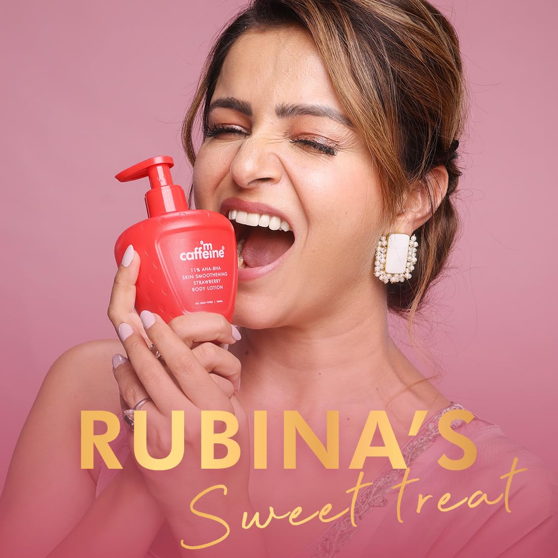 mCaffeine 11% AHA BHA Strawberry Body Lotion for Skin Smoothening | Gently Exfoliates Dead, Dry, Even Tones Skin | 72hr Moisturization | Juicy Strawberry Scent, For Men & Women-200ml