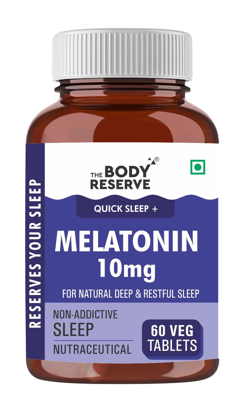 The Body Reserve Melatonin 10mg - 60 Veg Tablets for Sleep Support, Nerve Relaxation, and Stress Relief - Non-Habit Forming for Men & Women