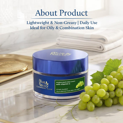 Blue Nectar Vitamin C Face Moisturizer for Oily & Acne Prone Skin with Grapeseed | Plant Based Vitamin C Lightweight Cream for Men (19 herbs, 50g)