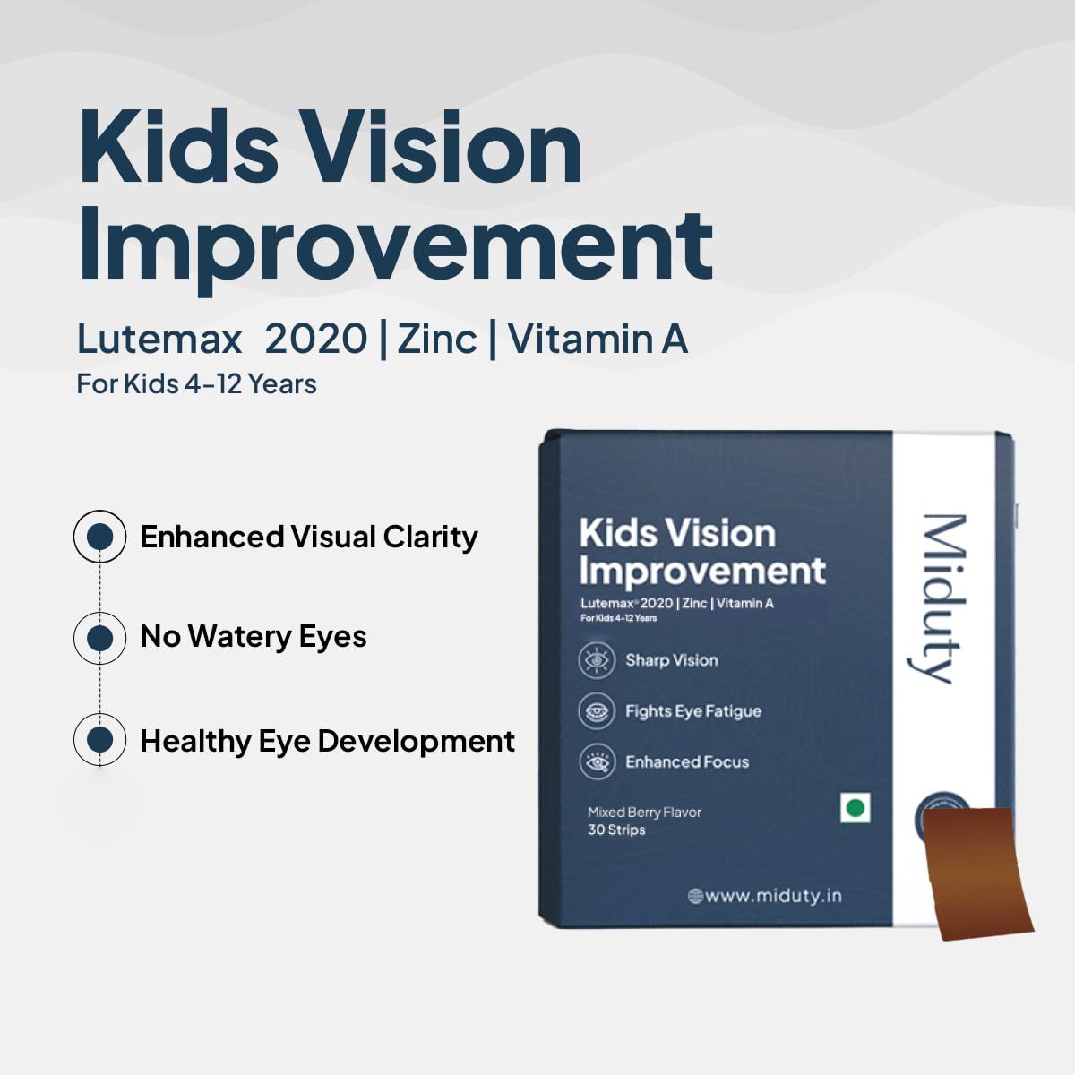 Miduty Kids Vision Improvement Strips- Lutemax 2020- Lutein- Zeaxanthin-Astaxanthin- Beta Carotene- Eye Care- Improve Eyesight- Reduce Eye strain - Support Clear Vision- 30 strips