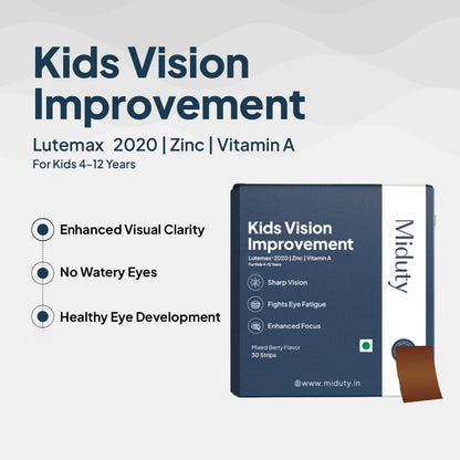 Miduty Kids Vision Improvement Strips- Lutemax 2020- Lutein- Zeaxanthin-Astaxanthin- Beta Carotene- Eye Care- Improve Eyesight- Reduce Eye strain - Support Clear Vision- 30 strips