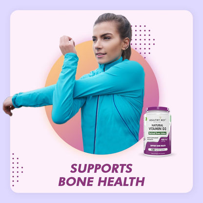 HealthyHey Nutrition Vegan Vitamin D3 - Natural Plant Based - Non GMO - Gluten Free - 400 IU 120 Veg Capsules