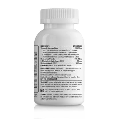 Unived Wholefood Natural B-Complex Raw B-Vitamins Capsule From Ferment Media 100% Natural & Vegan One Month Supply, 60 Count