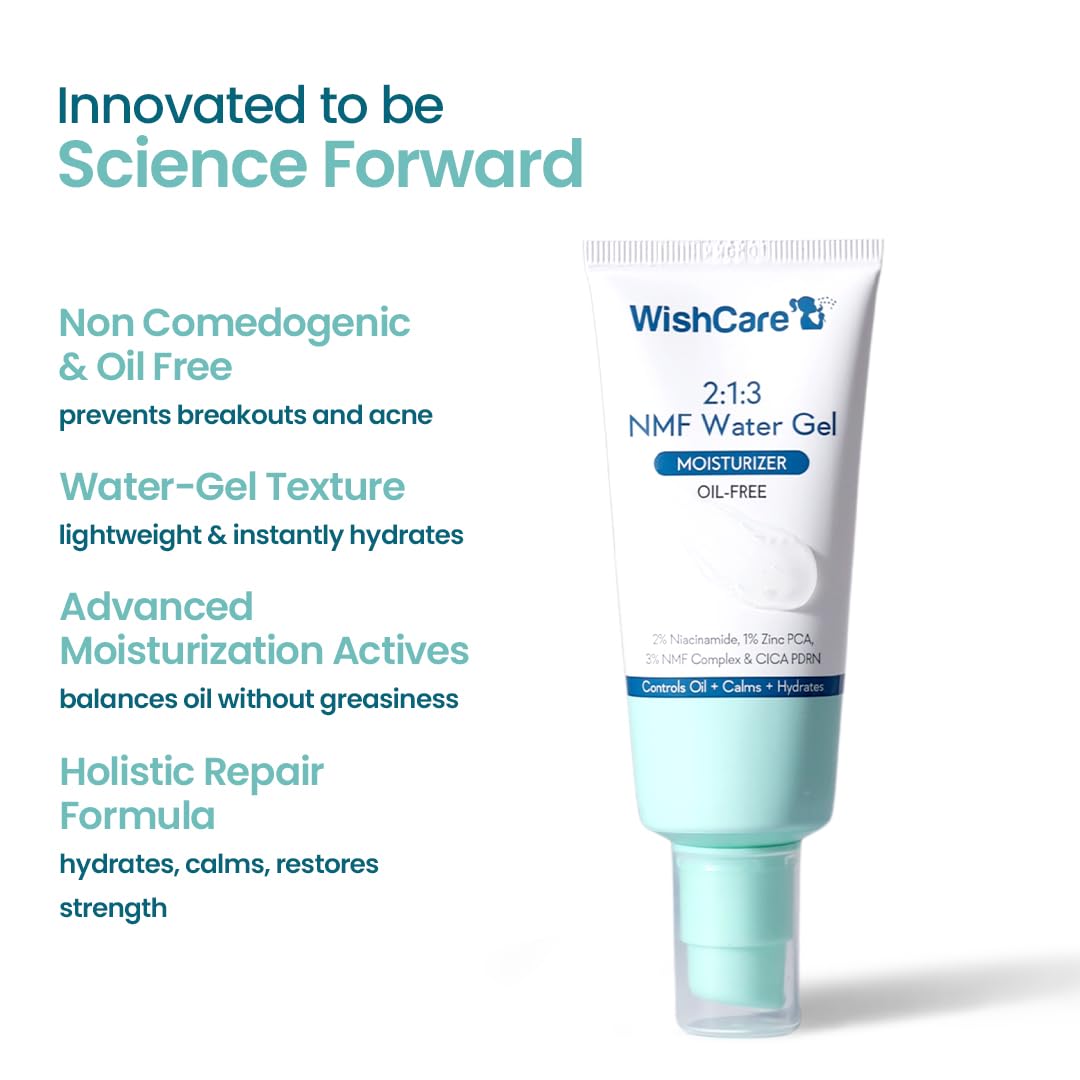 WishCare 2:1:3 NMF Water Gel Moisturizer for Face Oily Skin, Sensitive Skin | Oil-Free Moisturizer Cream For Acne Prone Face | With Niacinamide, Zinc PCA & NMF | Controls Oil & Hydrates | For Men & Women | 50ml