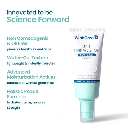 WishCare 2:1:3 NMF Water Gel Moisturizer for Face Oily Skin, Sensitive Skin | Oil-Free Moisturizer Cream For Acne Prone Face | With Niacinamide, Zinc PCA & NMF | Controls Oil & Hydrates | For Men & Women | 50ml