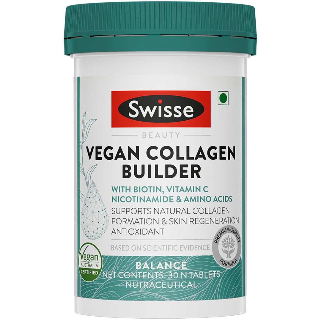 Swisse Vegan Collagen Builder with Biotin & Vitamin C, Supports Natural Collagen Formation & Skin Regeneration (Vegan Certified) - 30 Tablets (For Both Men & Women) Australiaâ€™s No.1 Beauty Nutrition Brand
