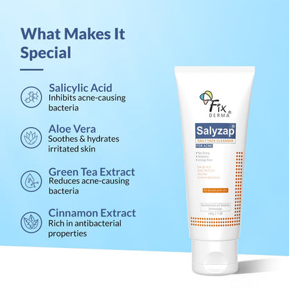Fixderma 2% Salicylic Acid Face Wash for Oily Skin | Sulphate Free | Face Cleanser for Acne or Pimples | Acne Clearing Face Wash for Men & Women - 60 ML