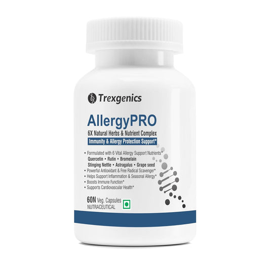 Trexgenics ALLERGYPRO 6X Natural Allergy Support with Quercetin, Rutin, Bromelain, Astragalus extract Grape seed extract 95% OPC, Stining nettle extract (60 Veg. Capsules) (Pack of 1)