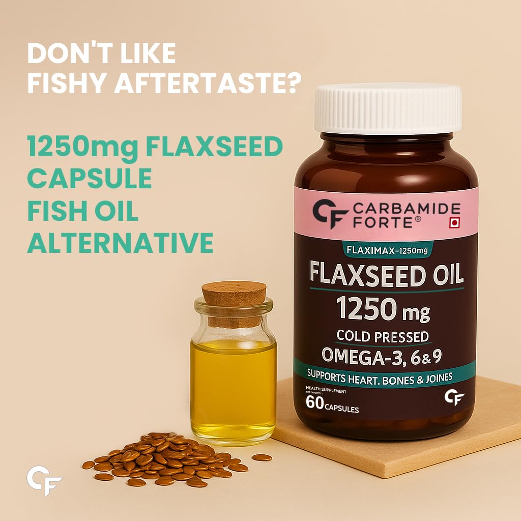 Carbamide Forte Cold Pressed Flaxseed Oil Omega 3 6 9 Capsules (1250mg) for Men and Women | Omega 3 Supplement | Omega 369 | Flaxseed Oil Omega3 Capsule | Omega Fatty Acid - 60 Capsules