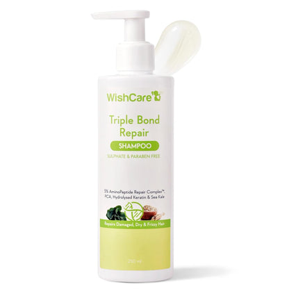WishCare Triple Bond Repair Shampoo For Frizzy Hair & Dry Hair | Repairs Damaged & Frizzy Hair, Reduces Hair Breakage | With AminoPeptide Complex & PCA | For All Hair Types | 250ml
