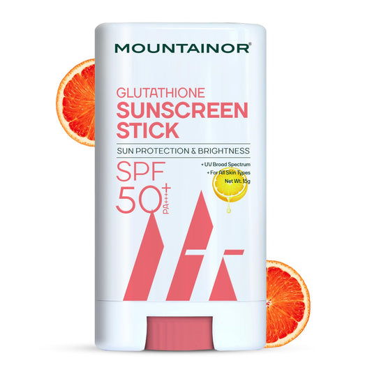 MOUNTAINOR Glutathione Sunscreen Stick With SPF 50 | Sun Protection & Brightness with Broad Spectrum PA ++++ | Lightweight & Water Resistant | No White Cast | Korean Formulation - All Skin Type (13G)