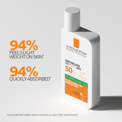 La Roche-Posay Anthelios UVMUNE400 Oil Control Invisible Fluid SPF50+ PA++++ Broad Spectrum UV Protection, Ultra-Lightweight, Mattifying, Non-perfumed Sunscreen for Oily & Acne-Prone Skin, 50ml