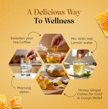 Hexhive Ginger Honey Cubes | Pure Honey with Real Ginger Extract | No Added Sugar | Immunity Boost | Travel-Friendly Cubes for Tea, Coffee & Detox Drinks | Wellness Snack | 300g