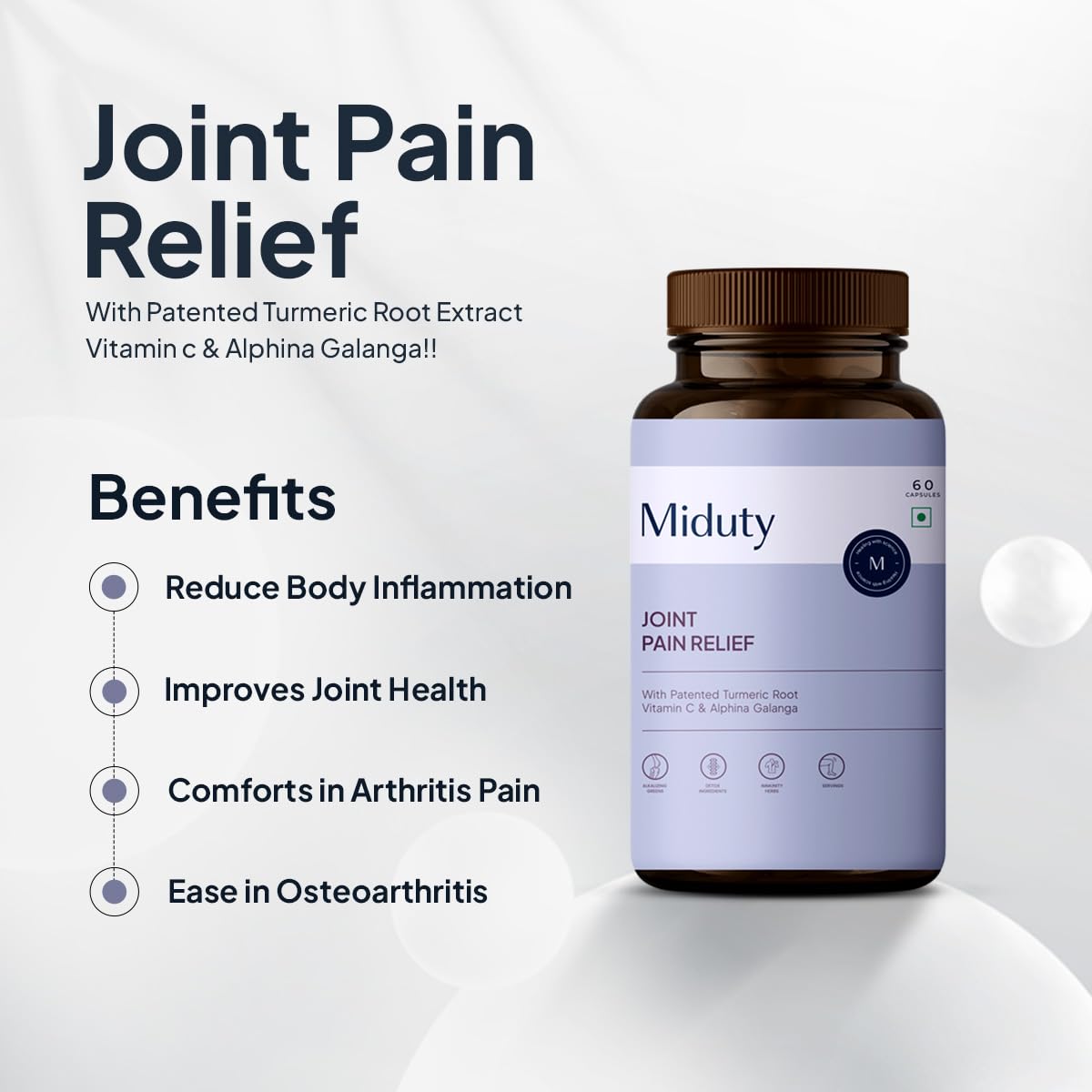 Miduty by Palak Notes Joint Pain Relief Supplement Boswellia Serrata, Turmeric Root Complex, Ginger Root - Support Joint Health Supplement - 60 Capsules