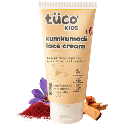 TucoÂ® Kids Kumkumadi Face Cream | Lightweight, Non Greasy & Fast Absorbing | Infused with Kumkumadi, Red Sandal Majistha & Turmeric | Fights Tan, Brighten Skin & Reduce Dull Spots | SLS & Paraben Free | Safe for Baby-50gm