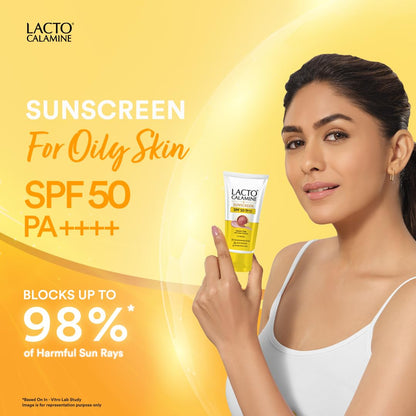 Lacto Calamine Sunscreen SPF 50 | 50g | PA ++++ For Oily Skin | UVA â€“ UVB | Water Resistant & No White Cast | With Kaolin Clay, Vitamin E & Lemon Extracts | Paraben Free