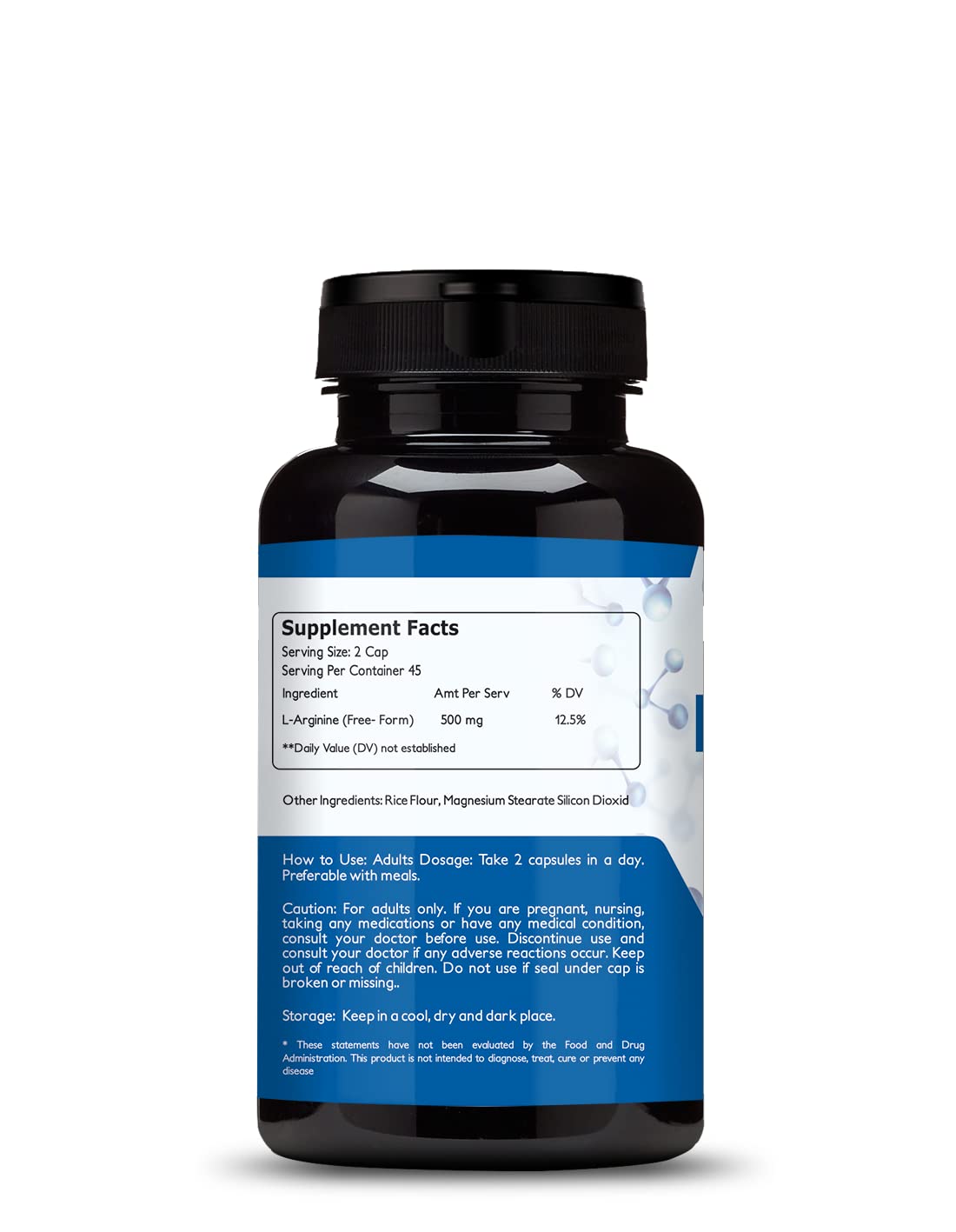 Vokin Biotech L Arginine 500mg 90 Capsules With Essential Amino Acid and Nitric Oxide