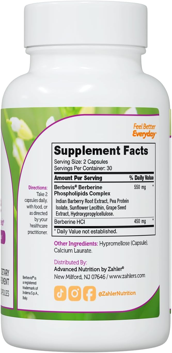 Zahler Berberine - Supports Healthy Metabolism for Busy Adults - Herbal Supplement for Heart Health Support - Easy-to-Swallow Capsules - Kosher, Non-GMO & Gluten-Free - 60 Capsules, 30 Servings