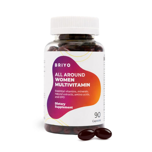 Briyo Womenâ€™s Multivitamin All Around Women Multivitamin- 38 nutrients in 1 conveniently sized capsule (Vitamins, Minerals, Natural extracts, Amino acids & more) Overall Health and Immune Support