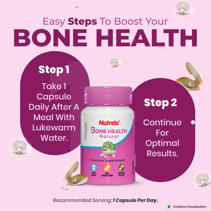 NUTRELA Bone Health Natural Calcium Supplement for Men & Women | Supports Bone Density, Joint Health, and Muscle Strength - 30 Capsules