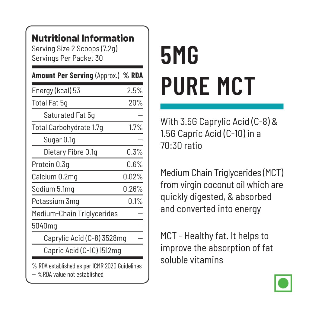 Unived MCT 70% | Medium Chain Triglyceride Oil Powder | Clean Energy Fuel | Pure MCT 5g with C-8: 3528mg & C-10: 1512mg in a 70:30 ratio | Vegan & Keto Friendly | 30 Servings