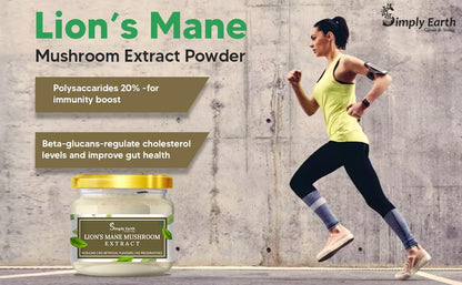 Simply Earth Lion's Mane Mushroom Extract Powder 10:1, (20% Polysaccharides) Improves Memory, Focus and Clarity | 50gmâ€¦