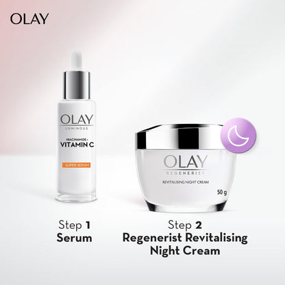 Olay Regenerist Night Cream with Hyaluronic Acid, Niacinamide & Pentapeptides | Skin Plumping Anti-Aging Moisturizer for Firm, Hydrated & Youthful Skin | Suitable for Normal, Dry, Oily & Combination Skin | 50g