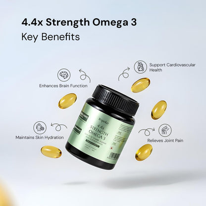 B'spoke 4.4x Strength Omega 3 â€“ High Potency Fish Oil with 40% EPA & 30% DHA | 60 Enteric-Coated Softgels | Heart, Brain & Joint Support | Promotes Healthy Cholesterol, LDL & Triglycerides | Enriched with Vitamin E