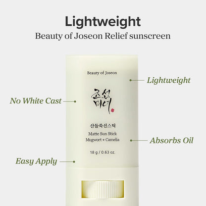 [Beauty of Joseon] Matte Sun Stick: Mugwort + Camellia (18g) â€“ SPF 50 PA++++, Korean Sunscreen Stick for Oily & Combination Skin, Shine Control, No White Cast