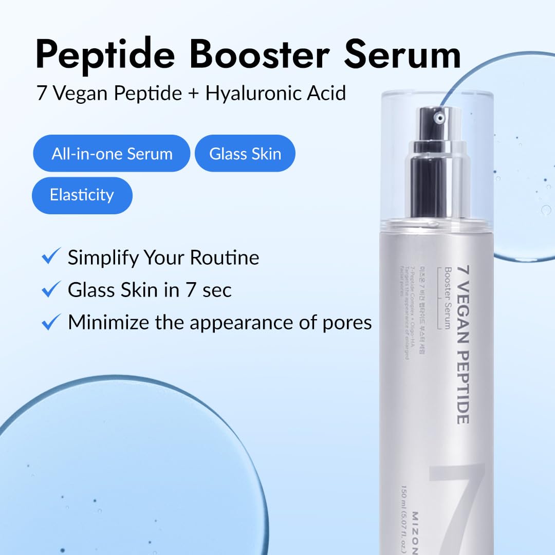 MIZON 7 Vegan Peptide Booster Serum Korean Anti-Aging Face Serum with Niacinamide & Hyaluronic Acid Hydrating Firming & Smoothing Skincare for Fine Lines & Skin Repair â€“ 150 ml