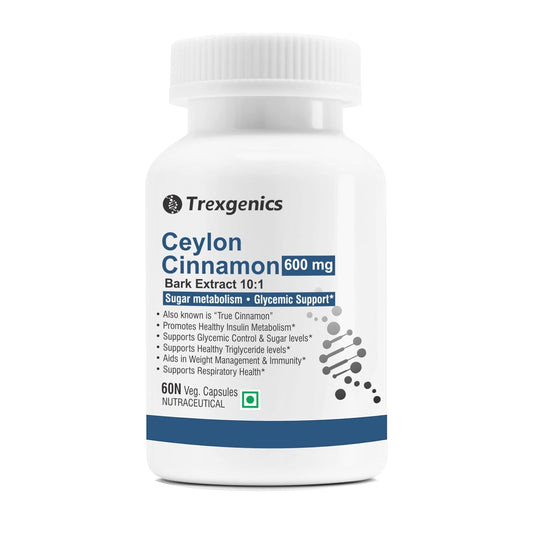 Trexgenics CEYLON TRUE CINNAMON 600 mg Diabetic Care, Sugar Level Support VEGAN & NON-GMO (60 Veg. Capsules) (Pack of 1)