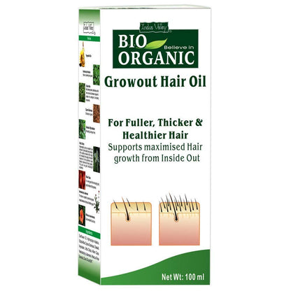 INDUS VALLEY Bio Organic Growout Hair Oil 100% Organic and Vegan Combats Dandruff, Flaky scalp, Frizz and Split Ends (100ml)