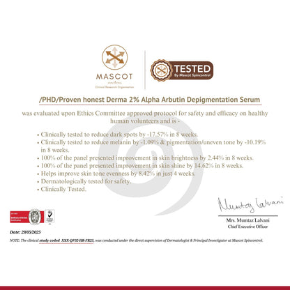 Proven Honest Derma /PHD/ 2% Alpha Arbutin Depigmentation Serum | Alpha Arbutin for Pigmentation & Dark Spot | Pigmentation serum for Women & Men | Tyrobrightâ„¢, Niacinamide | Tan removal | Fragrance-Free | 30ml