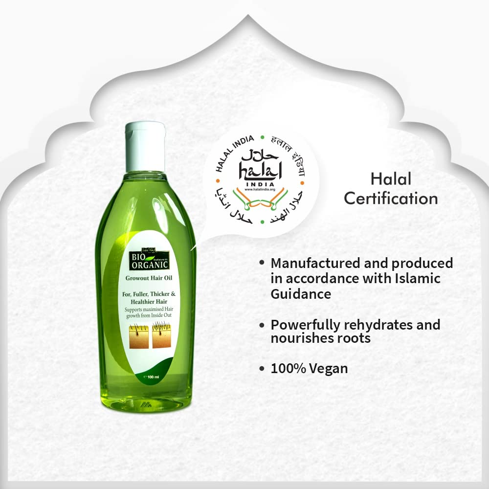 INDUS VALLEY Bio Organic Growout Hair Oil 100% Organic and Vegan Combats Dandruff, Flaky scalp, Frizz and Split Ends (100ml)