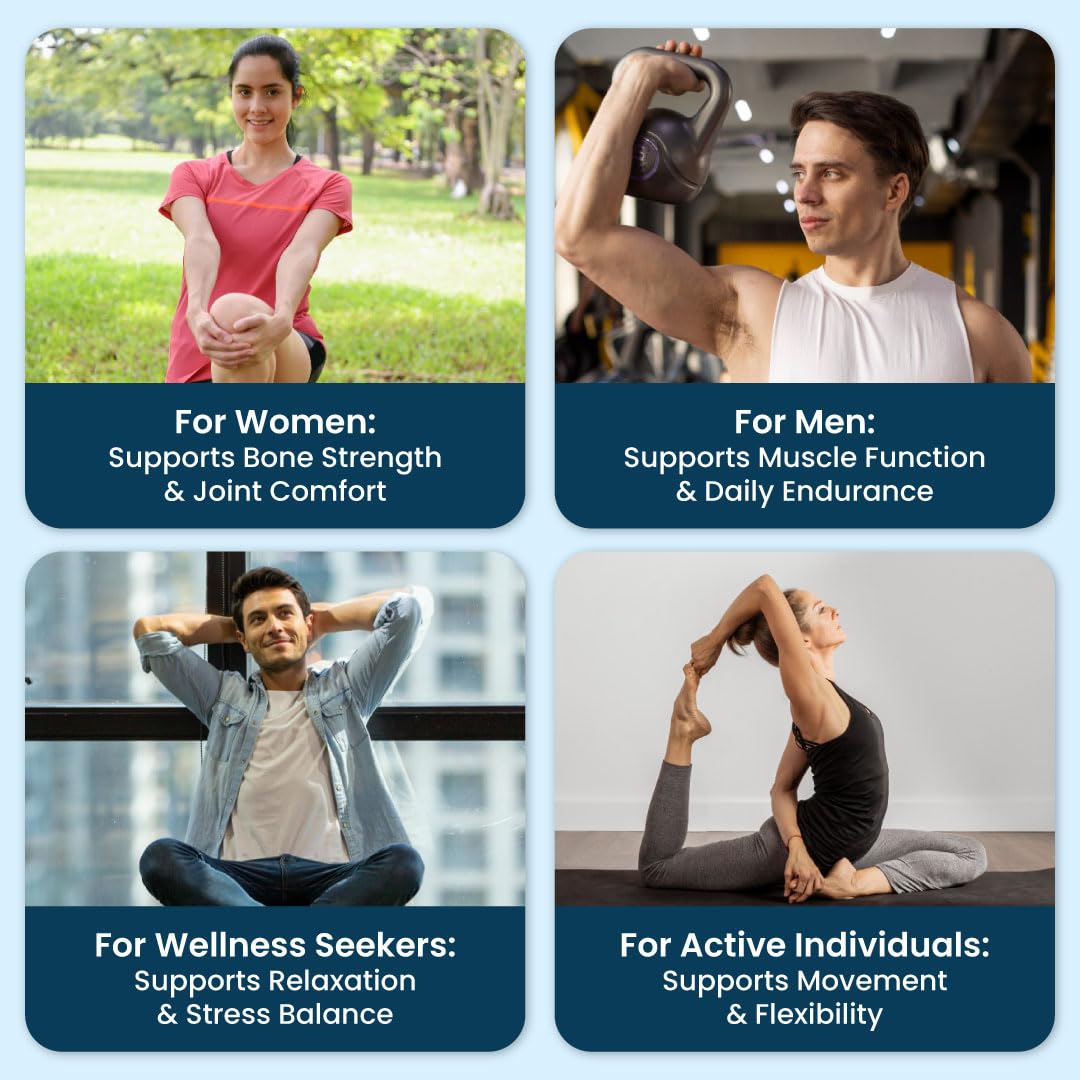 ZEROHARM Holistic Calcium + Ashwagandha - Milk Based Calcium With Vitamins D3, K2-7, Magnesium - For Bone, Joint & Muscle Support - Promotes Calm & Focus for Men and Women - 60 Tablets