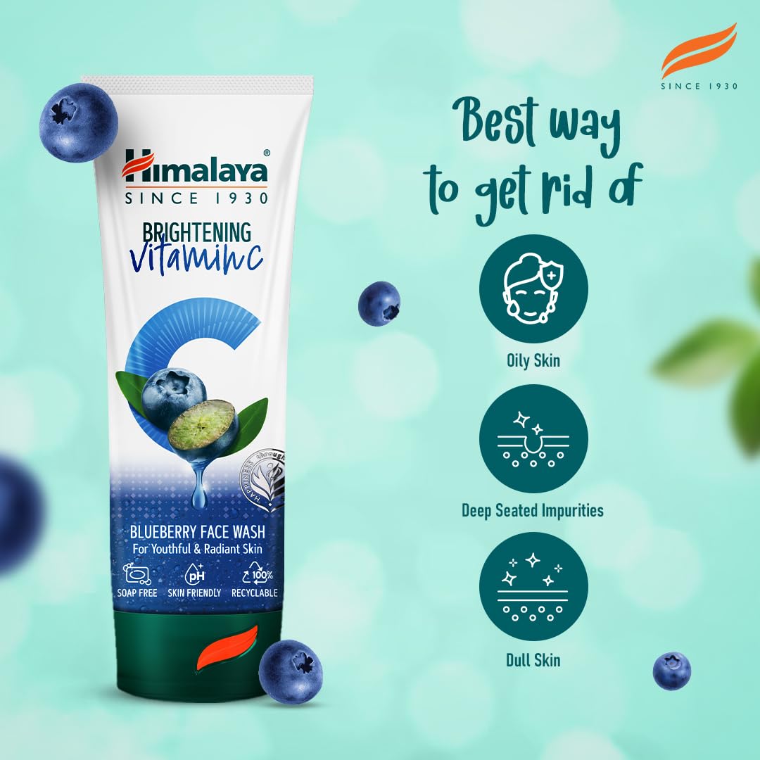 Himalaya Brightening Vitamin C Blueberry Face Wash | Brightening Face Cleanser | Remove Dull Skin | 50ml