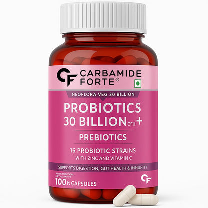 Carbamide Forte Probiotics Supplement 30 Billion for Women & Men - 100 Veg Capsules (Pack of 2)