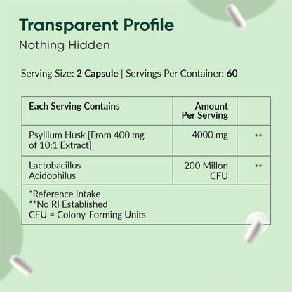Ambrosial Psyllium Husk Capsules - 4000 MG with Probiotics: Detoxify and Revitalize Your Digestive System with Natural Fiber Support - 120 Vegan Capsules